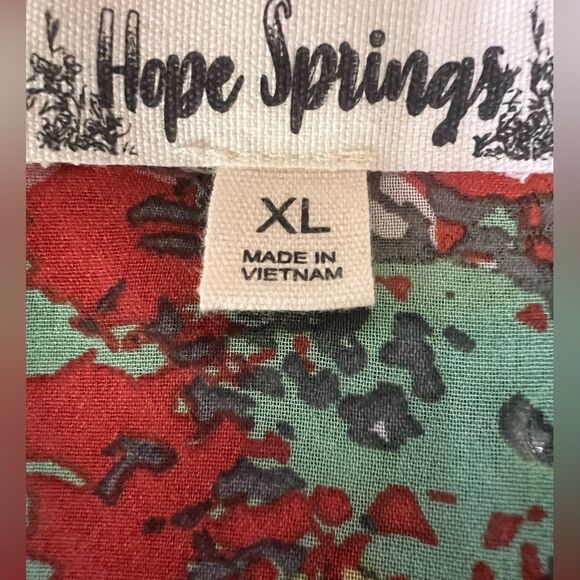 Hope Springs bright floral semi sheer pleated button front blouse XL Vaca travel - Picture 4 of 8